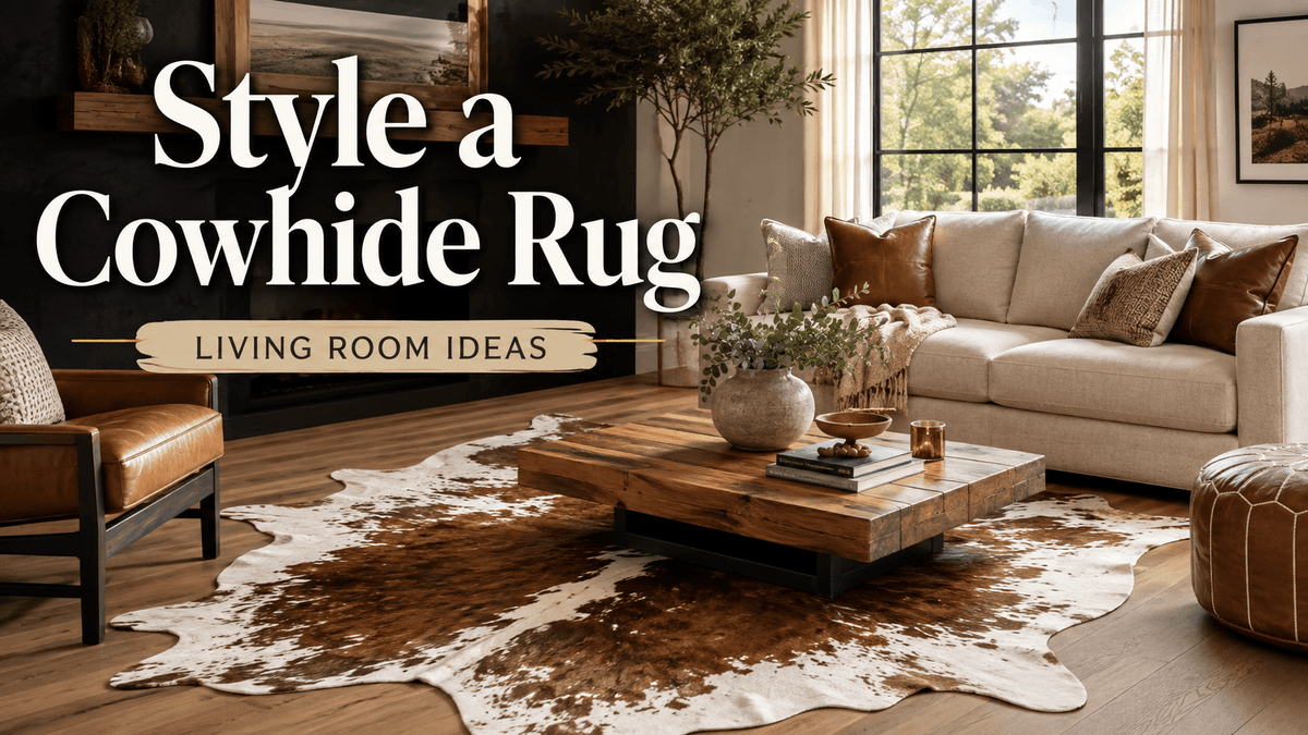 &nbsp;how to style a cowhide rug in a living room