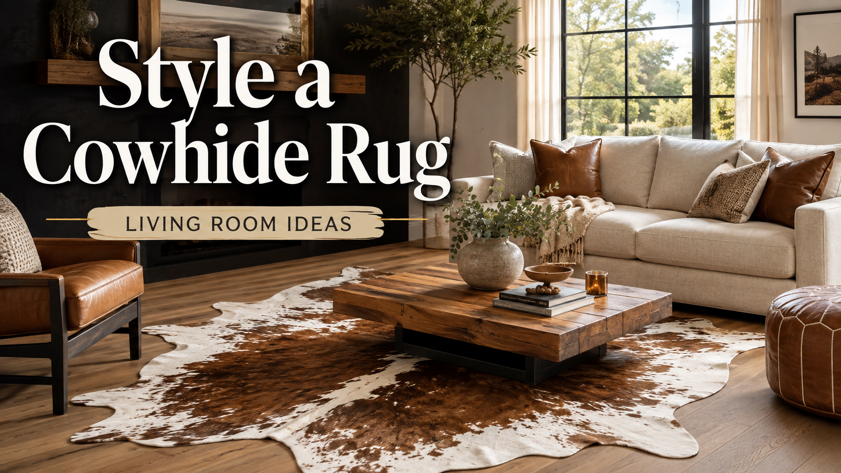 &nbsp;how to style a cowhide rug in a living room