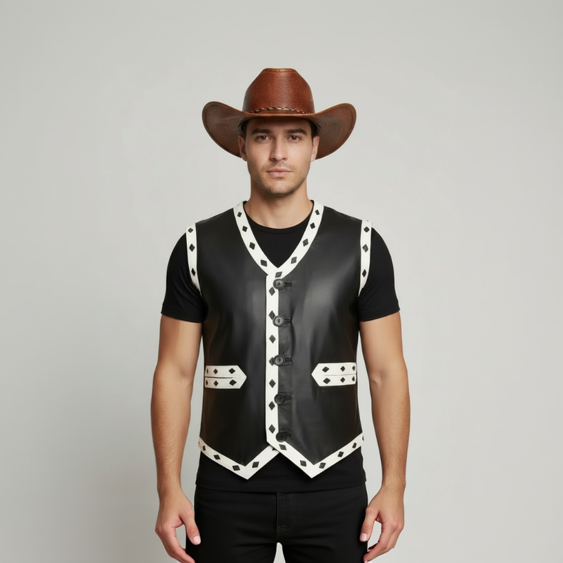 Black Diamond Leather Warrior Vest - Cowboy Warrior Vest