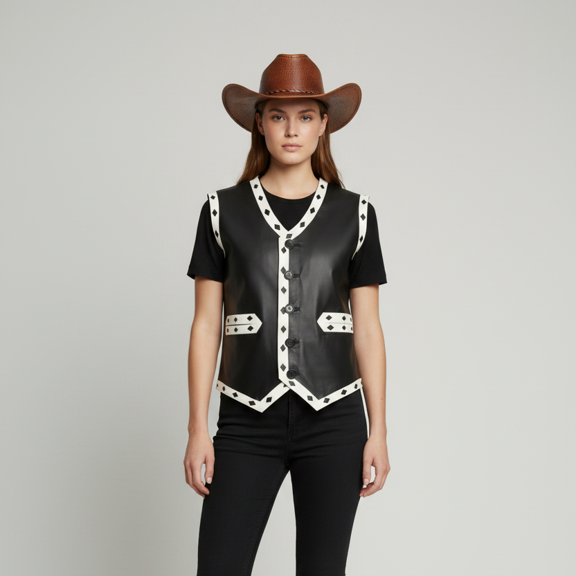 Black Diamond Leather Warrior Vest - Cowboy Warrior Vest