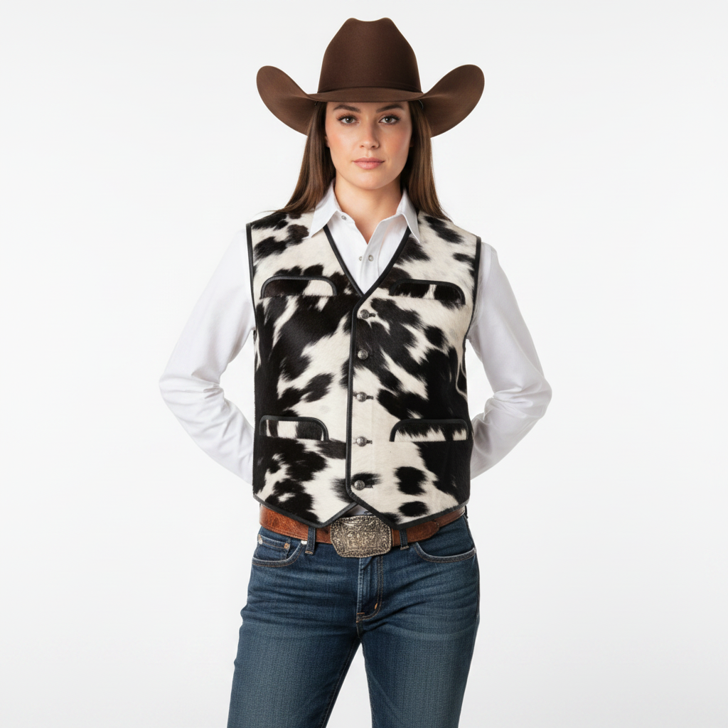 Cowboy Salt & Peper cowhide Leather Vest