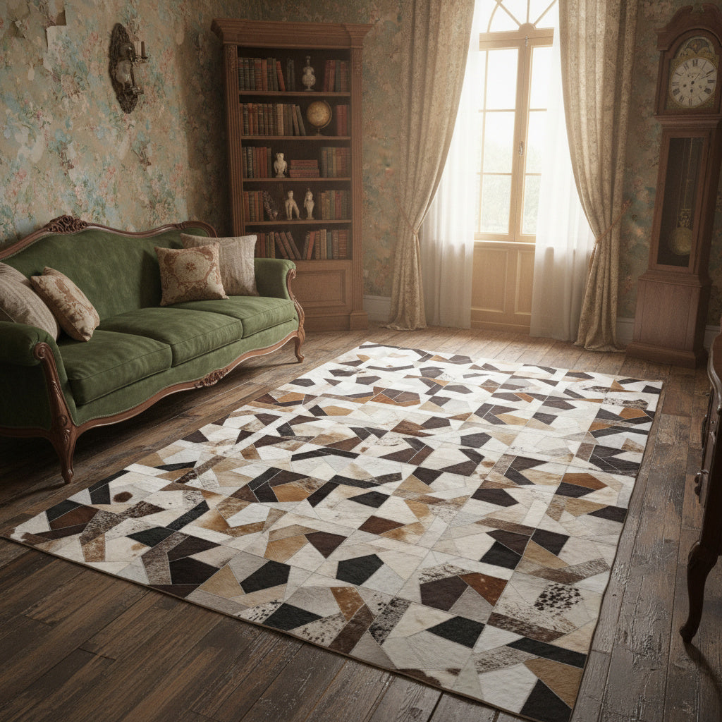 Cowhide ziczac Tricolor Area Rug - Rustic Luxury