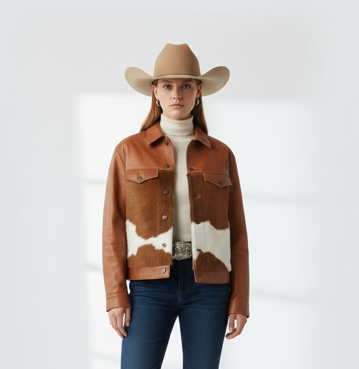 cowhide trucker jacket
