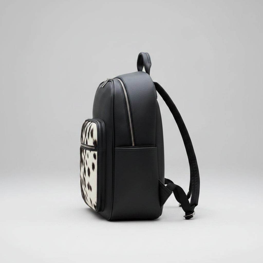 CowhIde leather Backpack - Black & White Laptop Bag