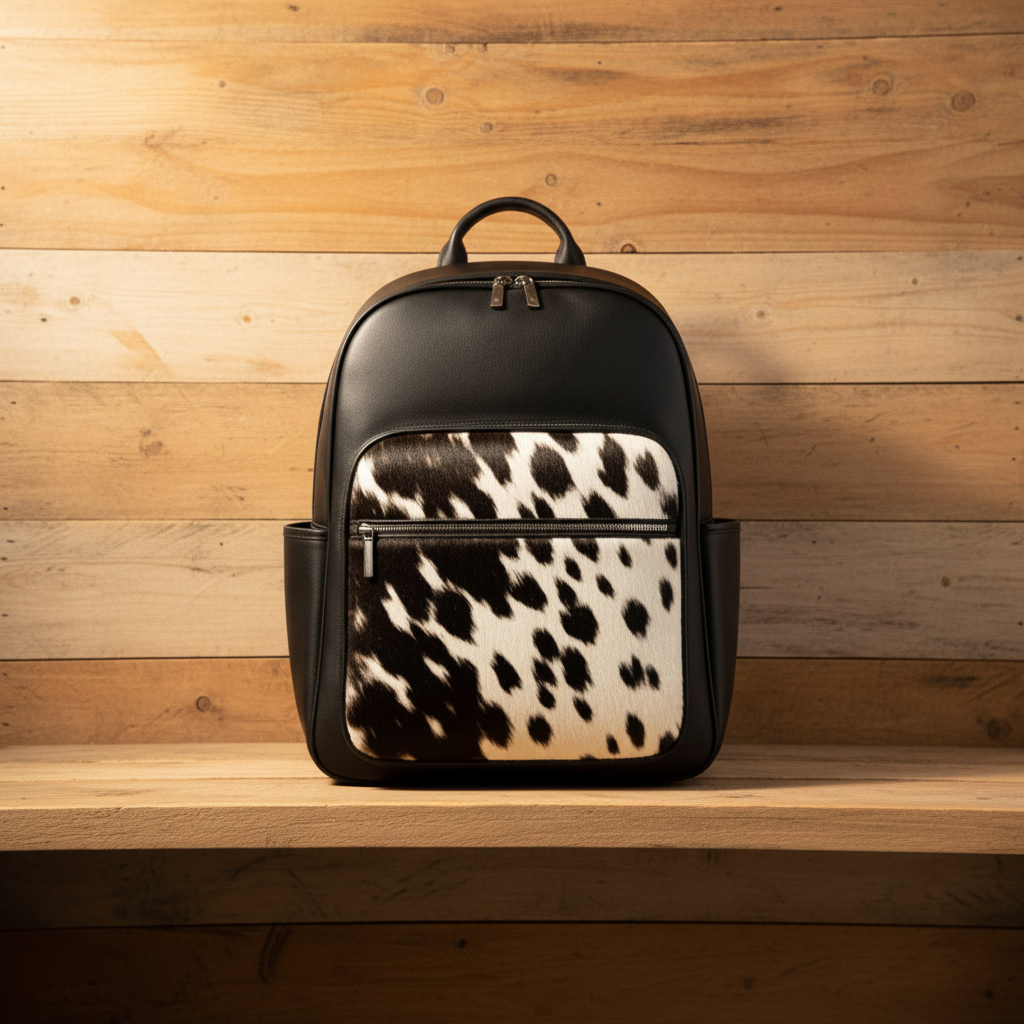 CowhIde leather Backpack - Black & White Laptop Bag