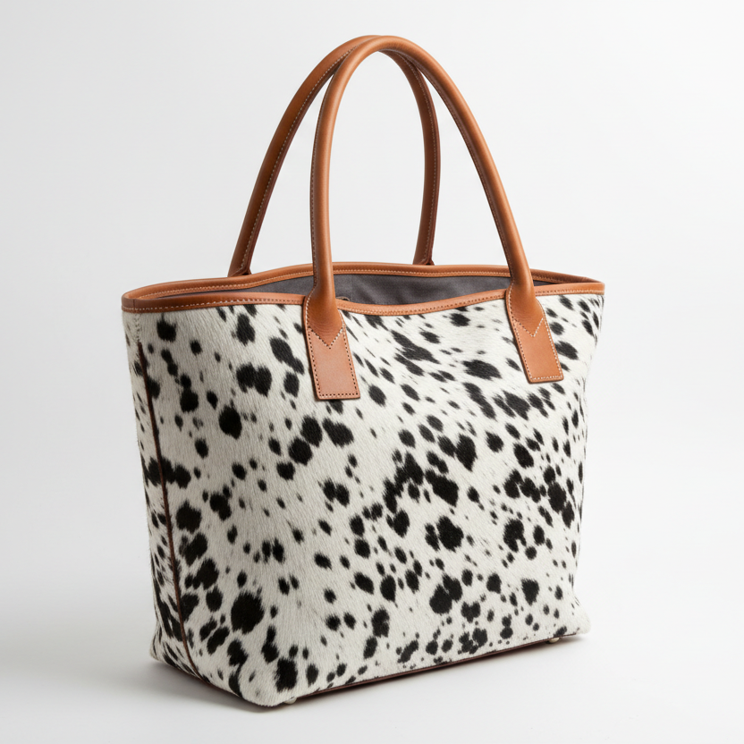 Luxury Cowhide Leather Tote Bag Black & White Salt Hair On Leather Handbag for Womens
