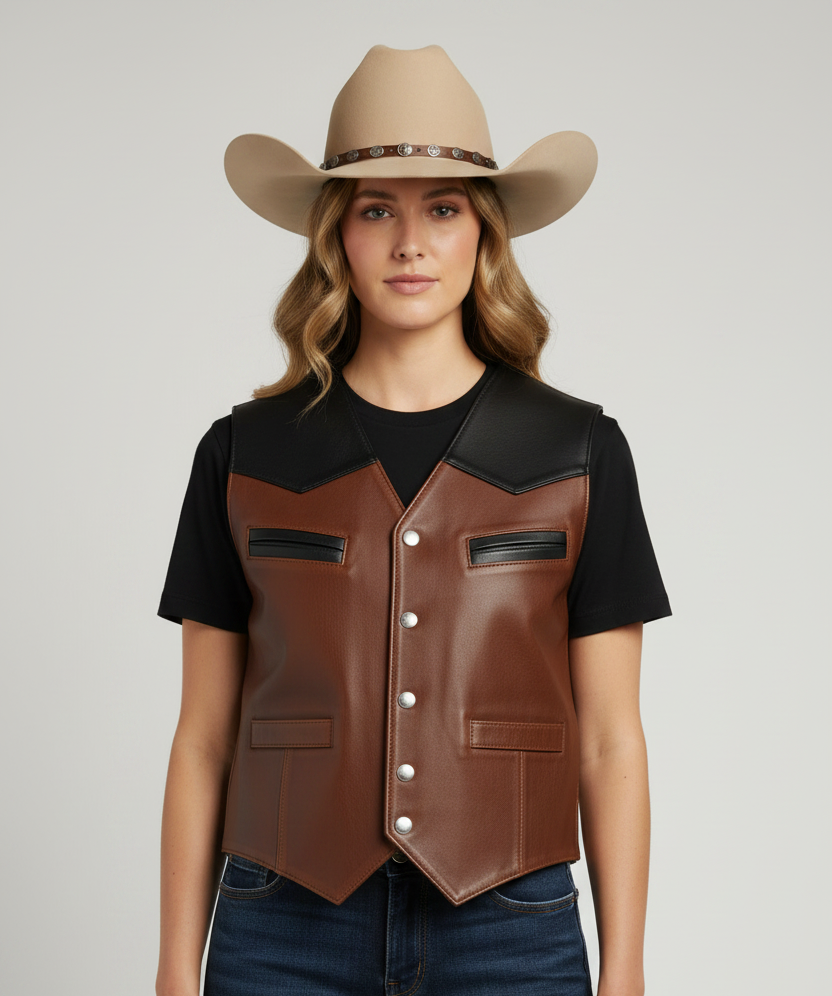 Cowboy Style leather vest - Modern Leather Vest